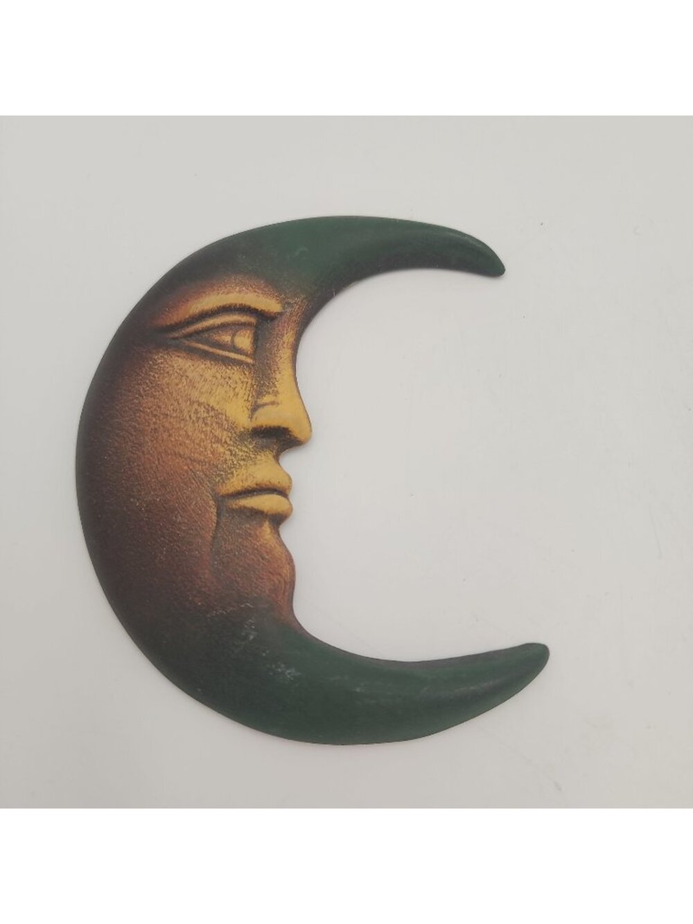 Green Terracotta Celestial Crescent Moon Wall Sculpture Home Garden Decor 5"